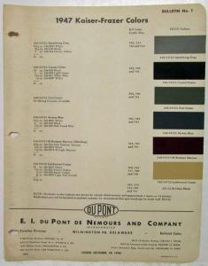 1947 Kaiser Frazer Dupont Paint Chip Colors & Manhattan Formulas Bulletin No 1 2