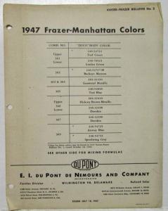 1947 Kaiser Frazer Dupont Paint Chip Colors & Manhattan Formulas Bulletin No 1 2