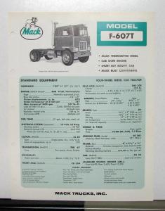1967 Mack Truck Model F 607T Specification Sheet