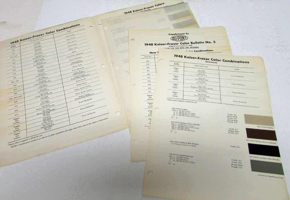 1948 Kaiser Frazer Dupont Paint Chips Color Combinations Codes Bulletin No 3