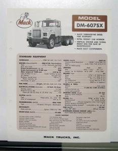 1967 Mack Truck Model DM 607SX Specification Sheet