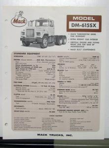 1967 Mack Truck Model DM 615SX Specification Sheet