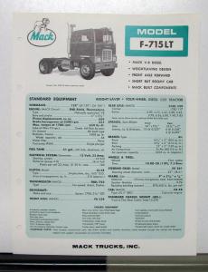 1967 Mack Truck Model F 715LT Specification Sheet