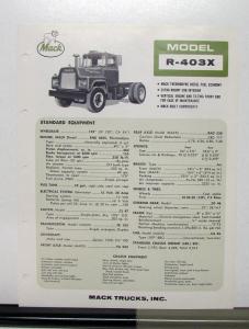 1967 Mack Truck Model R 403X Specification Sheet