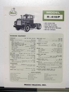 1967 Mack Truck Model R 410P Specification Sheet