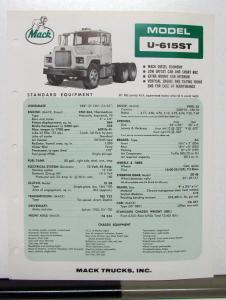 1967 Mack Truck Model U 615ST Specification Sheet