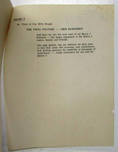 1951 Kaiser Frazer Henry J Product Training Film Transcript Dealer Item Only