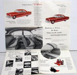 1952 Kaiser DeLuxe & Manhattan Sedans & Coupes Sales Brochure Folder Original