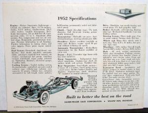 1952 Kaiser DeLuxe & Manhattan Sedans & Coupes Sales Brochure Folder Original