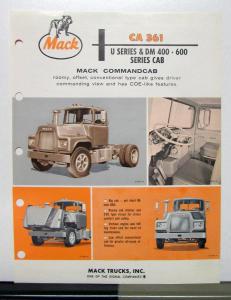 1968 Mack Truck Model CA 361 Sales Brochure & Specification Sheet