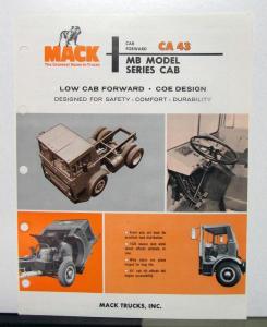 1968 1969 Mack Truck Model CA 43 Sales Brochure & Specification Sheet