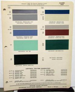 1953 Kaiser Color Paint Chips Page With Color Combinations Ditzler Original