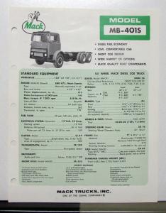 1970 Mack Truck Model MB 401S Specification Sheet