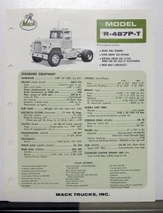 1970 Mack Truck Model R 487P T Specification Sheet