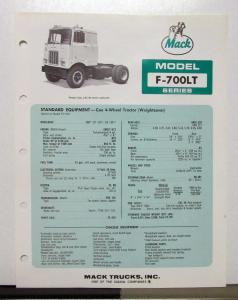 1970 Mack Truck Model F 700LT Specification Sheet