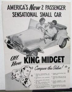 1952 thru 1956 King Midget 2 Passenger Small Car Mailer Sales Folder Original