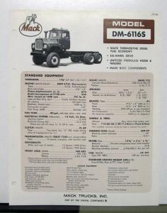 1970 Mack Truck Model DM 6116S Specification Sheet