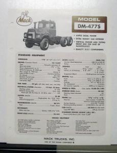 1970 Mack Truck Model DM 477S Specification Sheet