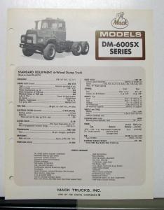 1970 Mack Truck Model DM 600SX Specification Sheet