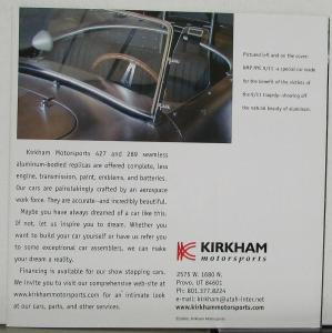 2002 Kirkham 427 289 Cobra Roadster Cobra 911 Tribute Car Sales Folder