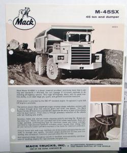 1972 Mack Truck Model M 45SX Specification Sheet