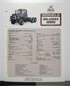 1972 Mack Truck Model DM 600SX Specification Sheet