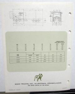 1972 Mack Truck Model RD 600SX Specification Sheet
