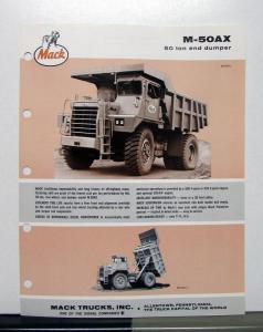 1972 Mack Truck Model M 50AX Specification Sheet