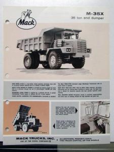 1972 Mack Truck Model M 35X Specification Sheet