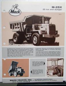 1972 Mack Truck Model M 25X Specification Sheet