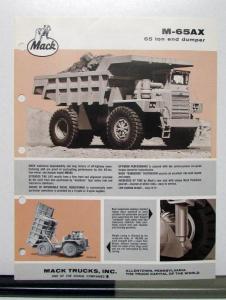 1972 Mack Truck Model M 65AX Specification Sheet
