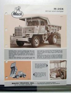 1972 Mack Truck Model M 20X Specification Sheet