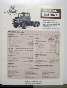 1972 Mack Truck Model DM 487S Specification Sheet