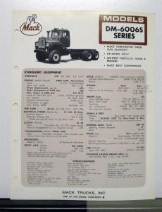 1972 Mack Truck Model DM 6006S Specification Sheet