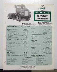 1972 Mack Truck Model U 700T Specification Sheet