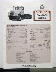 1972 Mack Truck Model DM 600S Specification Sheet