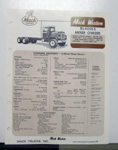 1973 Mack Western Truck Model RL400LS Specification Sheet
