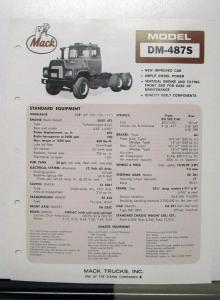 1973 Mack Truck Model DM 487S Specification Sheet
