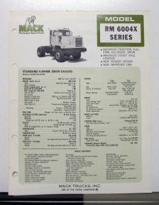 1974 Mack Truck Model RM 6004X Specification Sheet