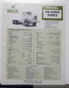 1974 Mack Truck Model RM 6006S Specification Sheet