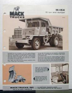 1974 Mack Truck Model M 15X Specification Sheet