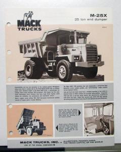 1974 Mack Truck Model M 25X Specification Sheet