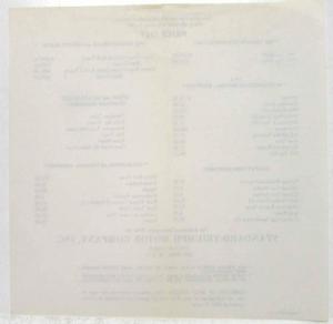 1958 Triumph TR3 and Sedan & Estate Wagon Price Sheet