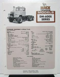 1974 Mack Truck Model DM 600S Specification Sheet
