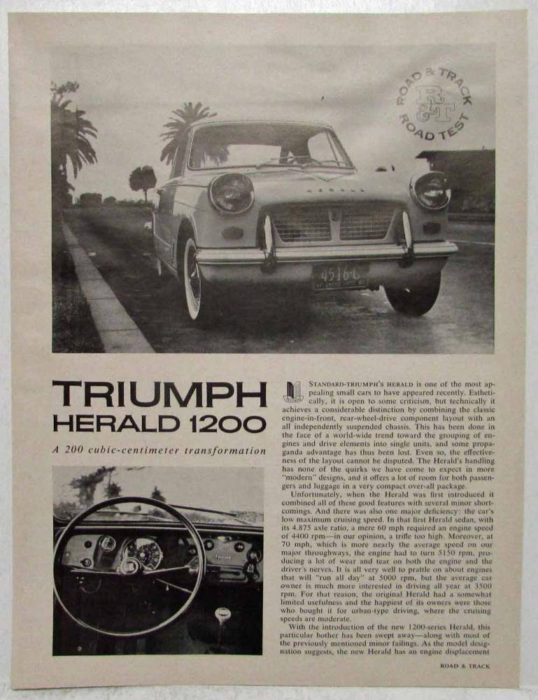 1962 Triumph Herald 1200 Road and Track Test Article Reprint