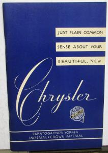 1952 Chrysler Saratoga New Yorker Imperial Crown Imperial Owners Manual Extras
