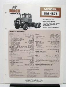 1974 Mack Truck Model DM 487S Specification Sheet