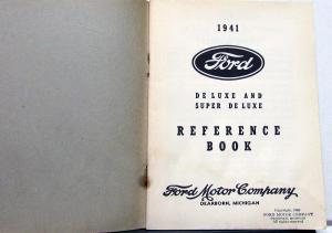 1941 Ford Deluxe & Super Deluxe Ref Book Owners Manual Original