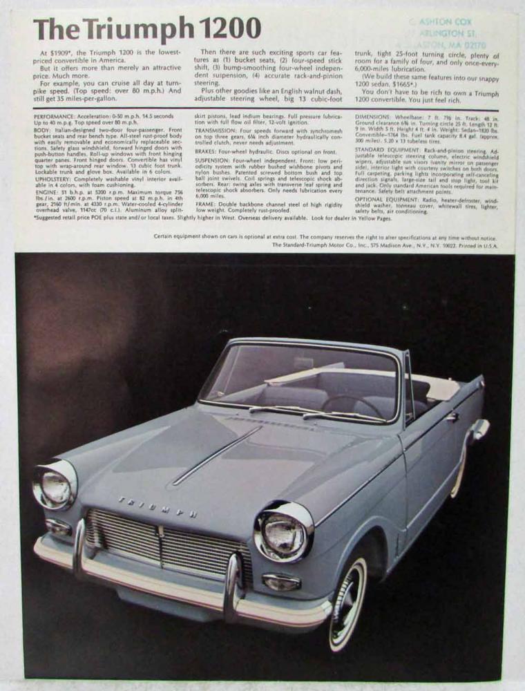 1966 Triumph Full Line 2000 TR-4A Spitfire 1200 Sales Brochure