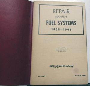 1938 to 1948 Ford Repair Manual Fuel System Original & Mercury Lincoln & Tractor